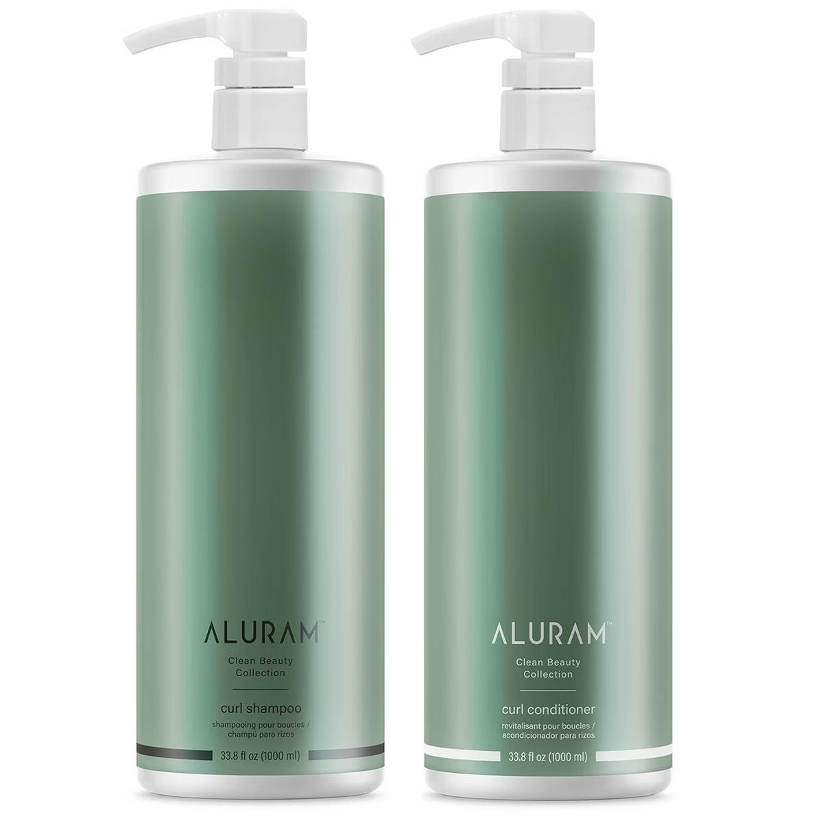Aluram Curl Shampoo and Curl Conditioner (33.8 oz LITER XXL DUO SET) - Clean Beauty for Healthier Looking Curls for Curly Wavy Hair
